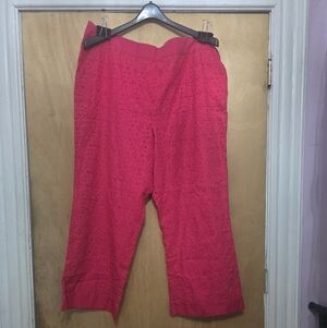 Isaac Mizhari Radpberry Pink Eyelet Cropped Pants